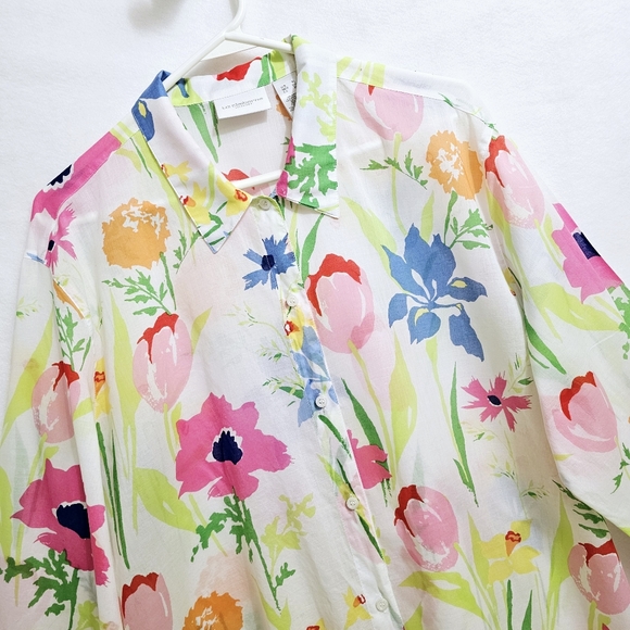 Liz Claiborne, Colorful Floral Print Blouse, Soft 100% Cotton, XL - Picture 7 of 15